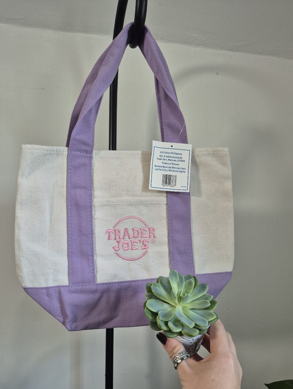 The Viral Trade Joes Mini Lavender & Cream Canvas Tote Bag